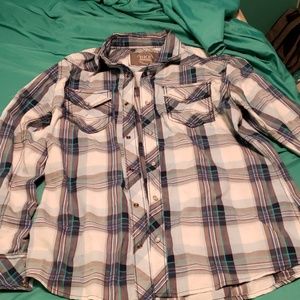 Buckle Plaid Long Sleeve Men's Button Down Shirt